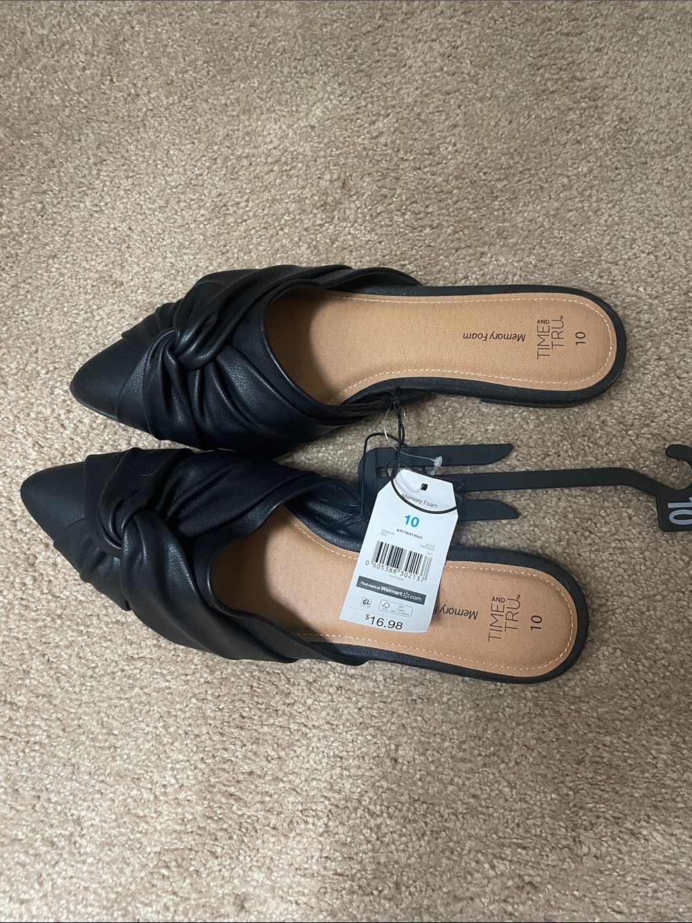 Time and Tru Black Knot-Detail Pointed Toe Mules